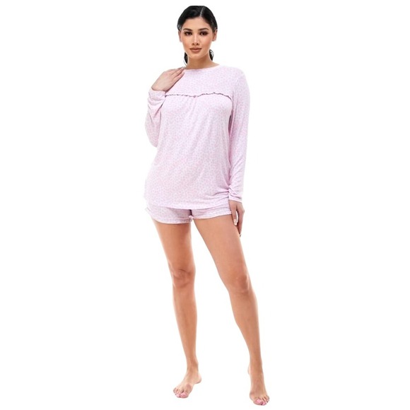 Emerson Road Pajama Set Women Small Pink Giraffe Ruffled Long Sleeve Set NWT - Picture 1 of 12
